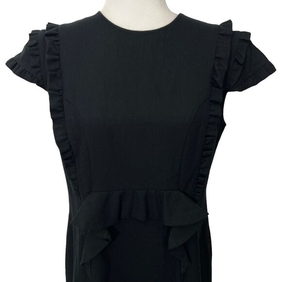 Miu Miu Wool Black Ruffle Trim Sheath Dress Sz 6 Small to Medium Short Sleeve - Picture 2 of 11